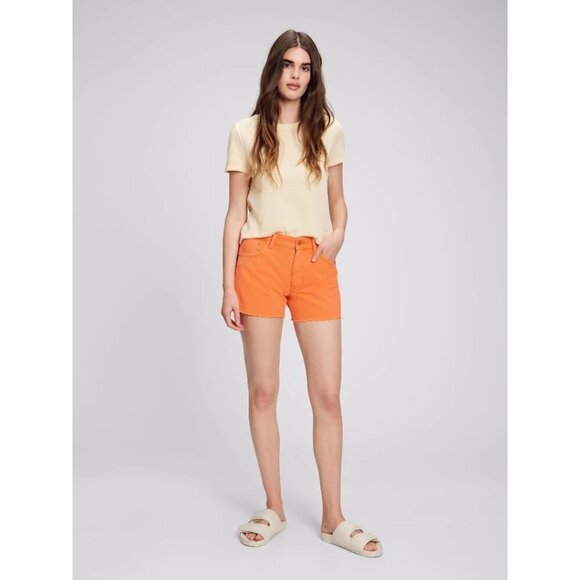 NWT Gap distressed “washed out” faded look orange cotton denim jean shorts, 26 - Picture 1 of 10
